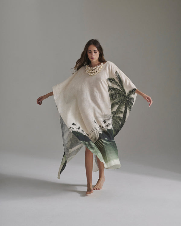 Morena Linen Closed Tunic / Green Tropical Landscape